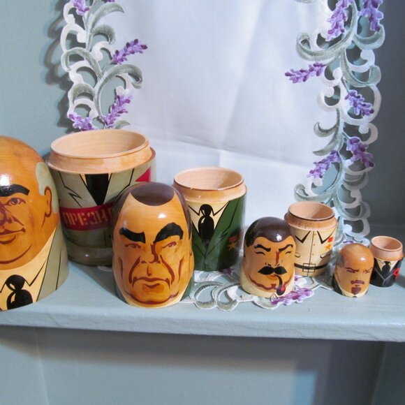 Vintage 5 Russian Political Leaders Wooden Matryoshka (nesting) Dolls Gorbachev - Picture 16 of 16